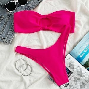 SHEIN Neon Pink Strapless Bikini Swimsuit